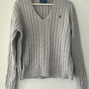 Polo by Ralph Lauren Women's Gray Cotton Cable Knit Sweater
